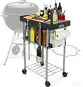 Rolling Grill Side Table Cart for 18"/22" Weber Charcoal Kettle Grills - Outdoor Prep Stand with Wheels, Mesh Storage Racks for Backyard BBQ, Camping, Parties