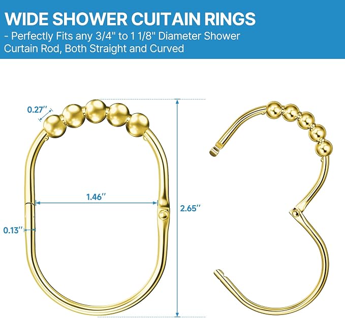 MENGJINGO 12PCS Wide Shower Curtain Hooks Rings, Rust Proof Stainless Steel | - Image 4