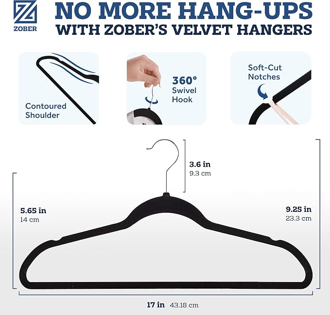 ZOBER Black Velvet Hangers 50 Pack - Image 3