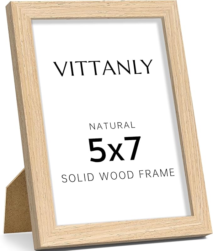 Vittanly 5x7 Picture Frame, Solid Wood Frame with Plexiglass, Includes 4x6 Mat, Wall Hanging or Tabletop for Home Decor, Natural, 1 Pack