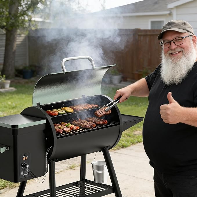 Electric Wood Pellet Smoker Grill 8 In 1 BBQ Grills for Outdoor Grill with Auto Feed & PID Temperature Control (180-450°F) and Rain Cover 456 Sq.In Cook Area for Backyard New House Gifts