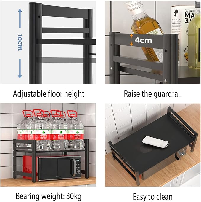 Microwave Storage Rack Microwave Oven Rack, Retractable Counter Toaster Storage Stand Shelf Kitchen Counter Shelf Microwave Mount Stand/2Tier