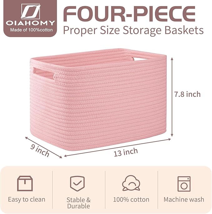 OIAHOMY 4 Pack Storage Baskets for Organizing 15L Cube Storage Bins Pink - Image 2