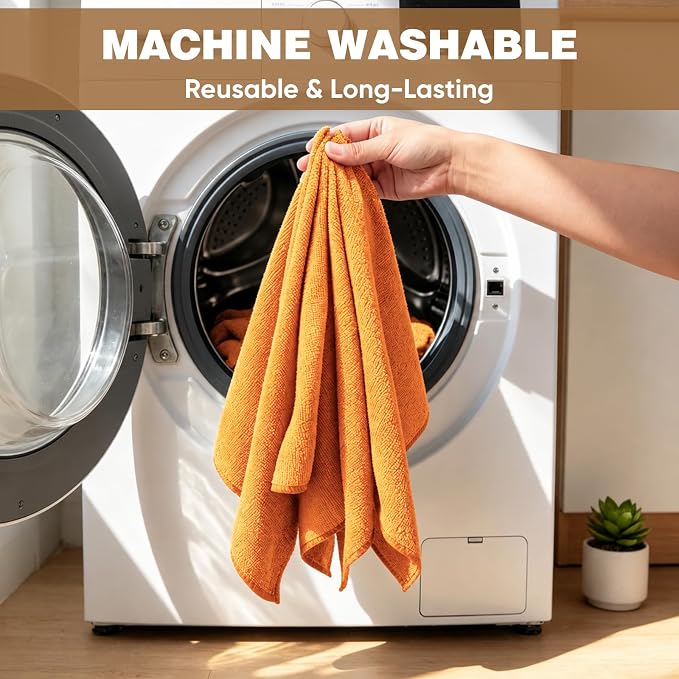 TEAWOO 10 PCS Orange Microfiber Cleaning Cloths, Car Towels, Kitchen Towels - Image 6