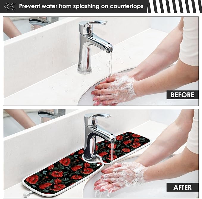 Japanese Purple Red Poppy Poppy Butterfly Leaf Sink Mat - Image 6