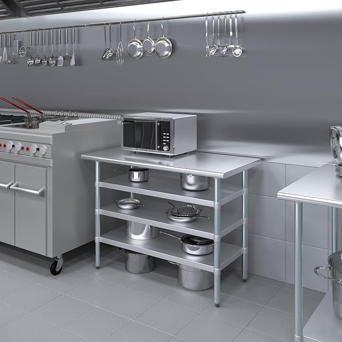 24 in. x 48 in. Stainless Steel Work Table with Three Bottom Shelves | NSF Kitchen Prep Table | Utitly Metal Table