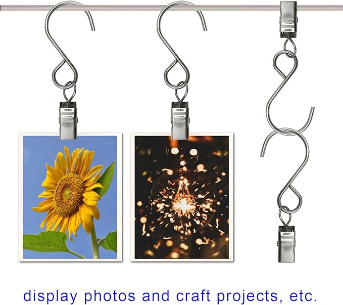 Stainless Steel S Hooks Curtain Clips, 50 Pack Hanging Party Lights Clips - Image 6