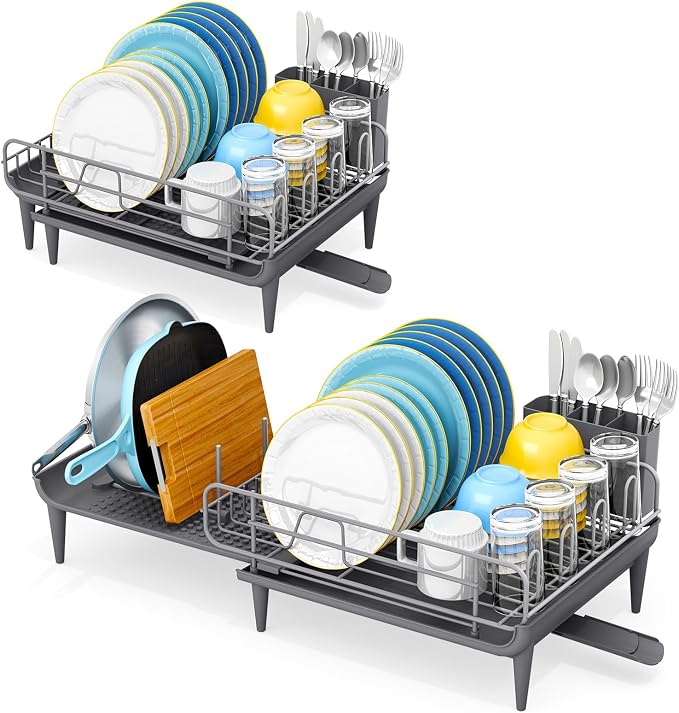 TOOLF Large Dish Rack for Kitchen Counter, 16.7-26.8in, Stainless Steel by TOOLF
