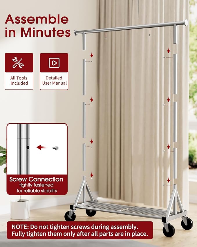 Sakugi Heavy Duty Stainless Steel Rolling Clothes Rack - Image 8