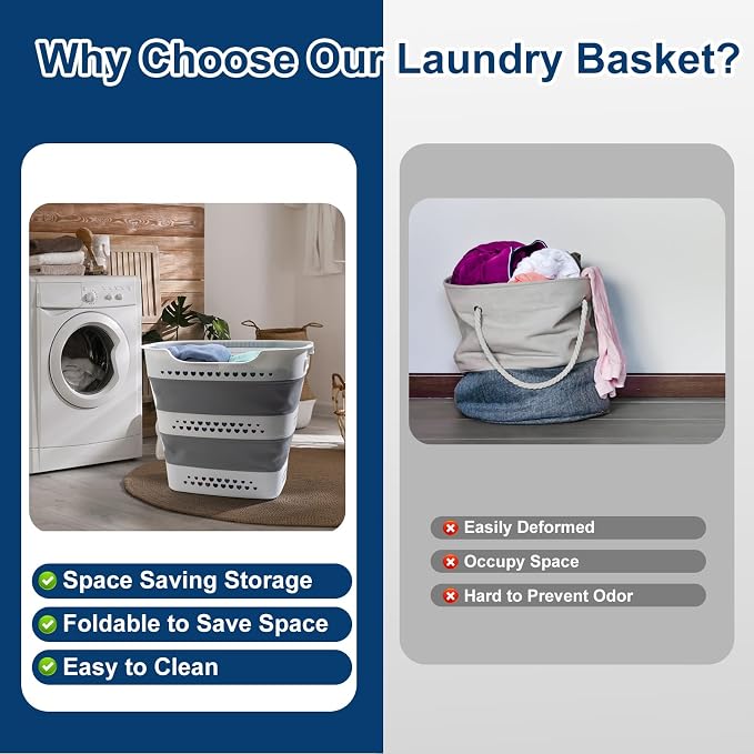 Collapsible Laundry Baskets 42L 2 Pack Pop Up Clothes Hamper - Image 5