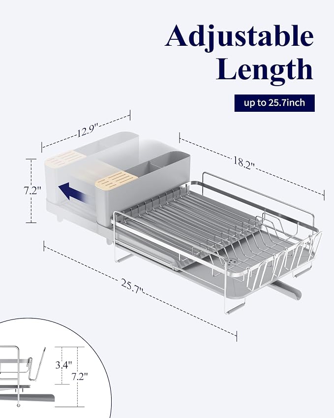 Kitsure Extendable Large Dish Drying Rack, 18.2"-25.7" L x 12.9" W, Sliver | - Image 2
