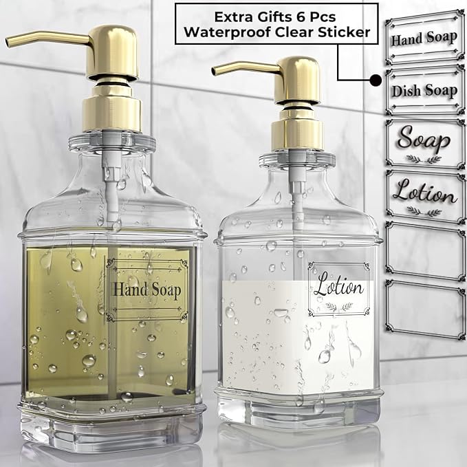 Soap Dispenser - 2 Pack, 18 Oz Antique Design Thick Glass Hand Soap Dispensers; - Image 3
