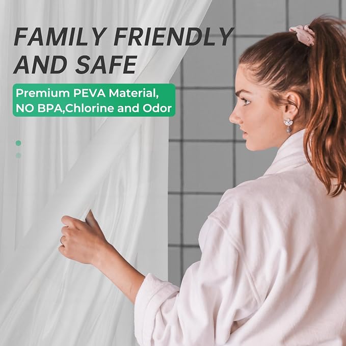 AmazerBath Frosted Shower Curtain Plastic, Heavy Duty Bathroom Curtain Premium - Image 3