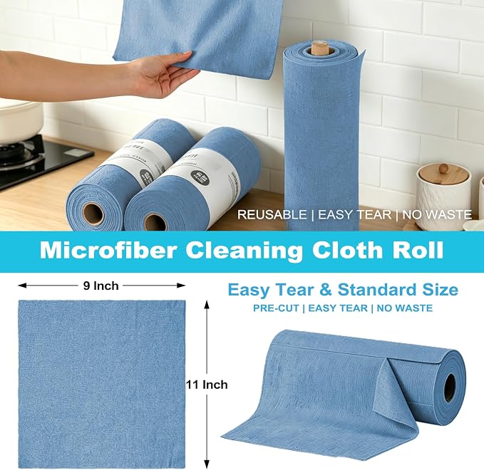 Puomue 55 Pack Microfiber Cleaning Cloth Roll, Tear Away Reusable Towels - Image 2