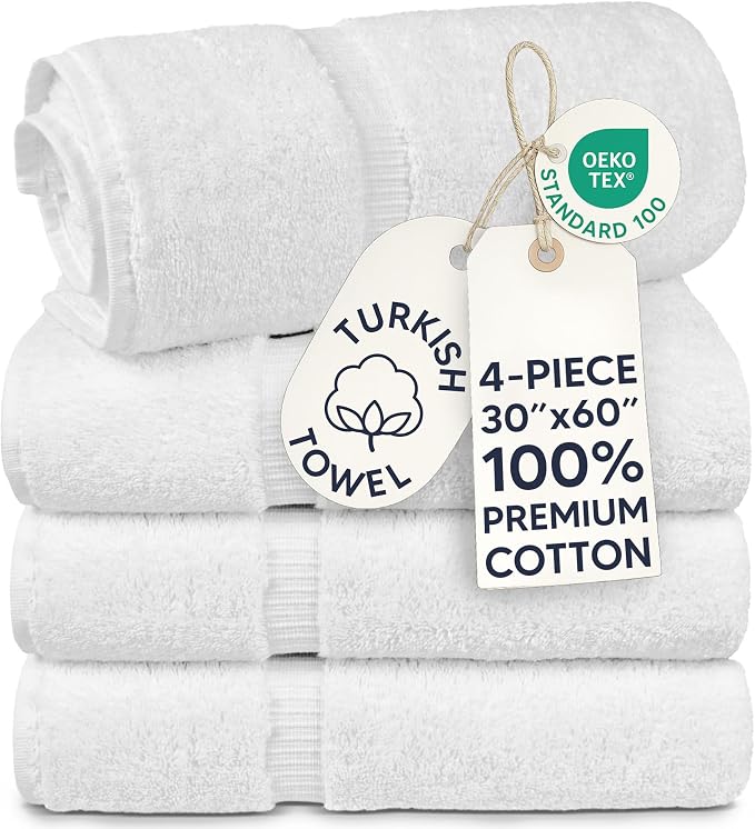 Chakir Turkish Linens 100% Cotton 4-Pack Bath Towels 30x60, 30x60 Extra Large by ChakirTurkishLinens