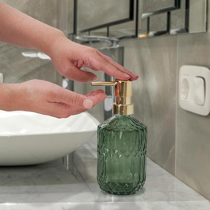 Glass Soap Dispenser Green Bottle Plastic Pump - Image 4