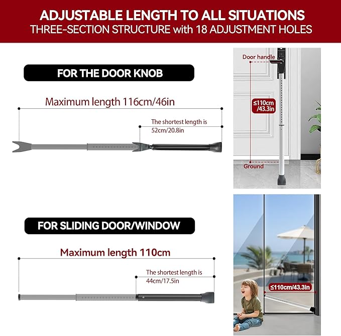 AceMining Upgraded Door Security Bar & Sliding Patio Bar, Heavy Duty Stoppers - Image 3