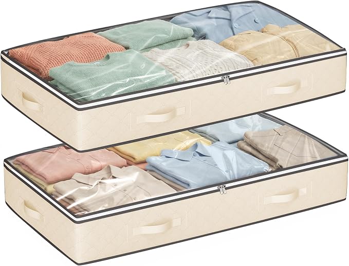 95L Under Bed Storage Containers, 2 Pack Beige | Underbed Storage Bags by BuddingJoy-BuildaJoyfulLifeforYou