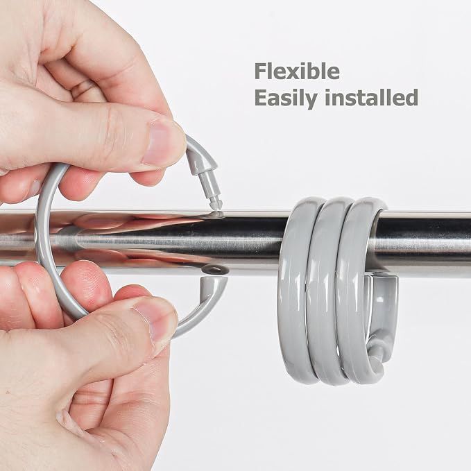 Grey Shower Curtain Hooks Rings, Plastic Shower Curtain Hooks - Image 4