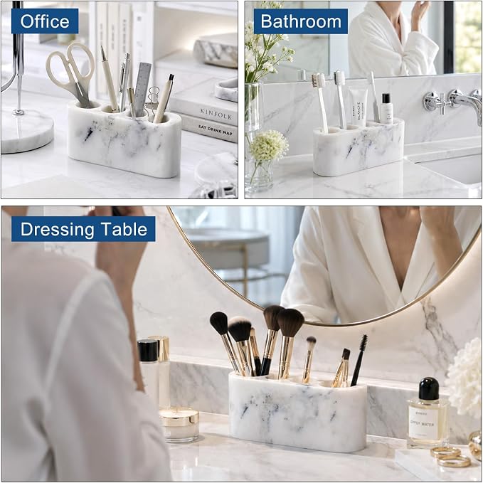 BCS Toothbrush Holder for Bathrooms, 4 Slots Marble Toothbrush and Toothpaste - Image 7