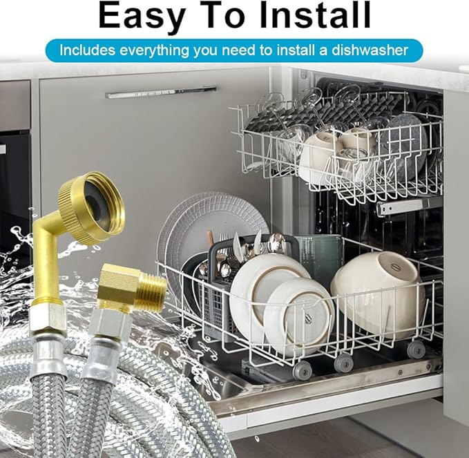 Universal Dishwasher Installation Kit,12 Ft Stainless Steel Dishwasher Hose,Burst Proof Water Supply Line with 3/8" Compression Connections