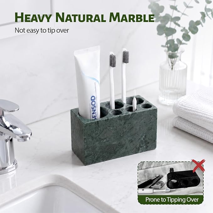 BCS Toothbrush Holder for Bathrooms, 6 Slots Open-Bottom Marble Toothbrush - Image 4