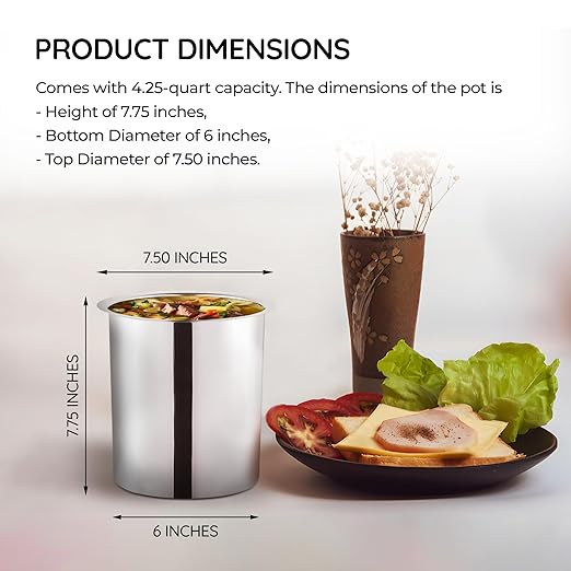 OCS Parts 4.25 Quart Bain Marie Pot | 7.75" x 6" Stainless Steel Pot for Warm or Cold Food, Sauces, Soups, or Organizing Cooking Utensils
