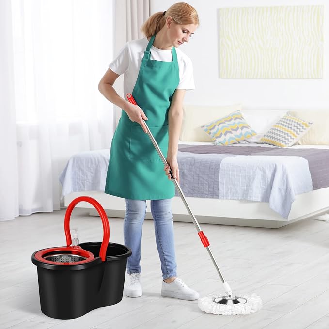 Spin Mop and Bucket with Wringer Set, 3 Microfiber Mop Heads - Image 7
