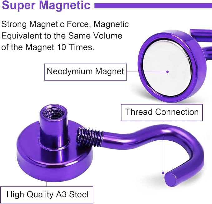 DIYMAG Magnetic Hooks 10pcs 30lbs Cruise Essentials 2026 Magnet Hook Purple - Image 2