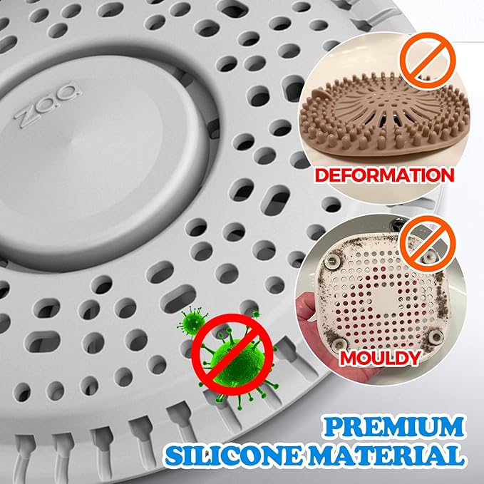 Shower Drain Hair Catcher Silicone Flat Floor Strainer Protector | 2 Pack Gray - Image 5