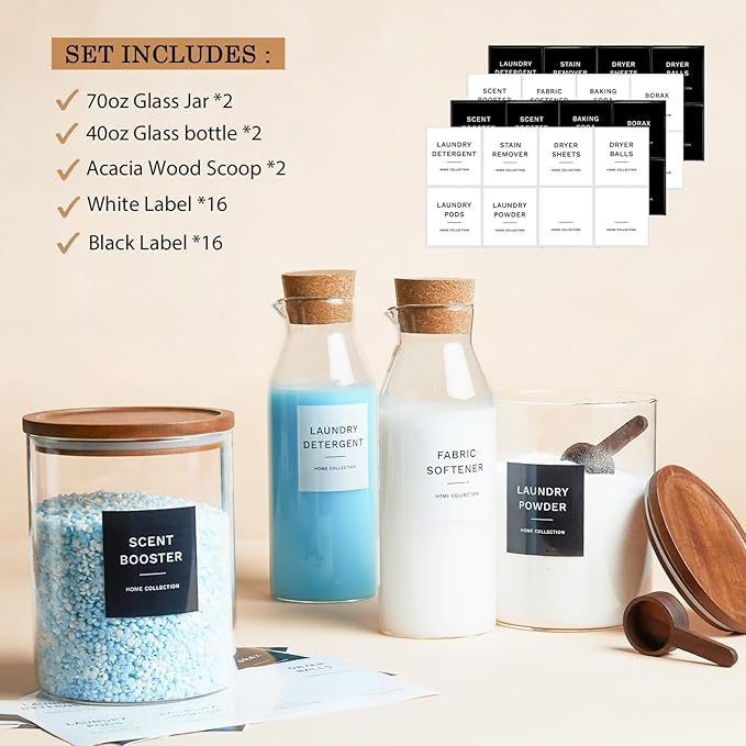 Powder Laundry Detergent Container, Glass Laundry Room Organization Jars - Image 3