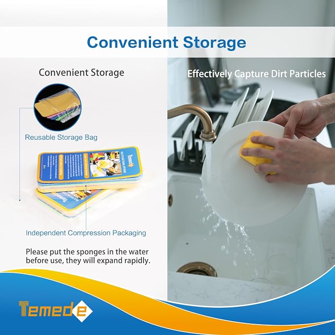 Temede Large Cellulose Sponges, Thick Absorbent Kitchen Sponges, Soft Dish - Image 6