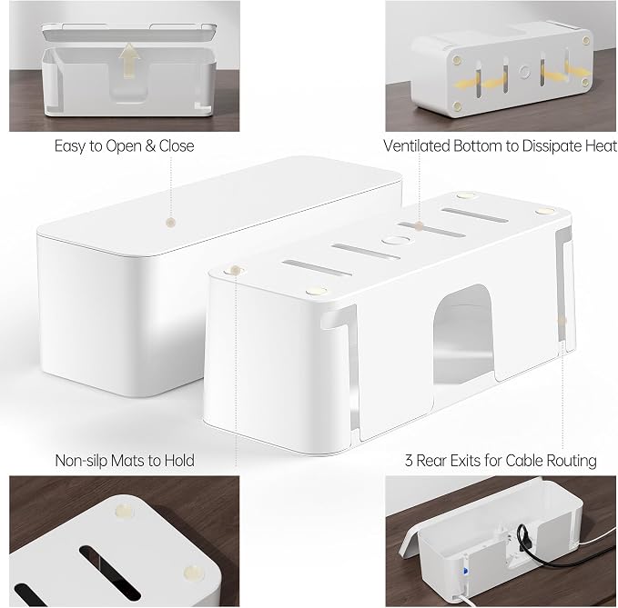 YECAYE Cable Management Box, 2 Pack | Pet Friendly;Child-Proof; Power Strip - Image 7