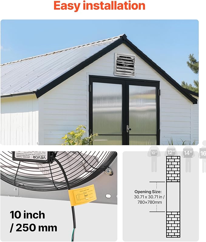 VEVOR 30 inch Shutter Exhaust Fan, Wall Mounted Attic Vent Fan with 6900 CFM Airflow, AC Motor, Heavy-duty Steel Construction, Low Noise for Shed, Garage, Greenhouse Ventilation Cooling, Silver