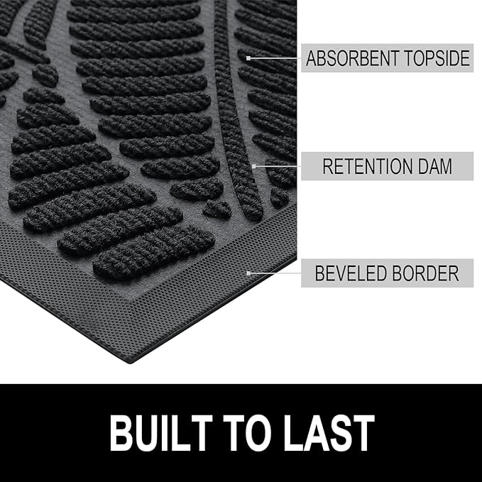 Colorxy Waterproof Doormat, Sturdy Natural Rubber Front Indoor Mat, Non Slip Low Profile Indoor Outdoor Door Mats, Stain and Fade Resistant Floor Mat, Easy Clean Patio Entrance Mat, 48''x32'', Black