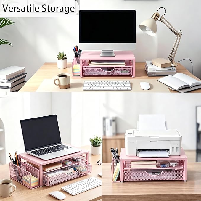 Spacrea Monitor Stand with Drawer and Pen Holder | Monitor Riser Desk - Image 3