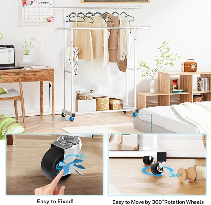 VICERII Double Clothing Rack, 55.51 Inch Garment Rack - Image 4