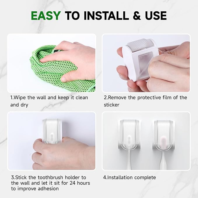 2 Pcs Toothbrush Holders Wall Mounted, Single Slot Design, Shower Self Adhesive - Image 6
