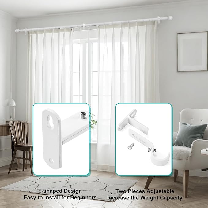 Adjustable Curtain Rod Brackets, Metal Window Drapery Rod Hanger Holders Hooks - Image 5