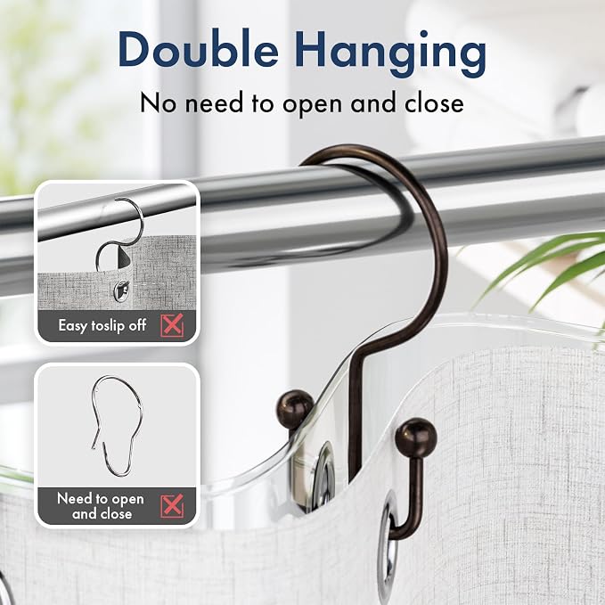 Bathway Shower Curtain Hooks Bronze Shower Curtain Rings, Metal Shower Hooks - Image 4