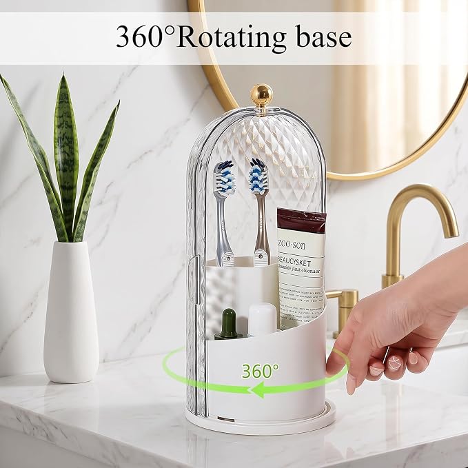 Toothbrush Holder with Cover for Bathroom Countertop, Toothpaste, Self Draining - Image 2