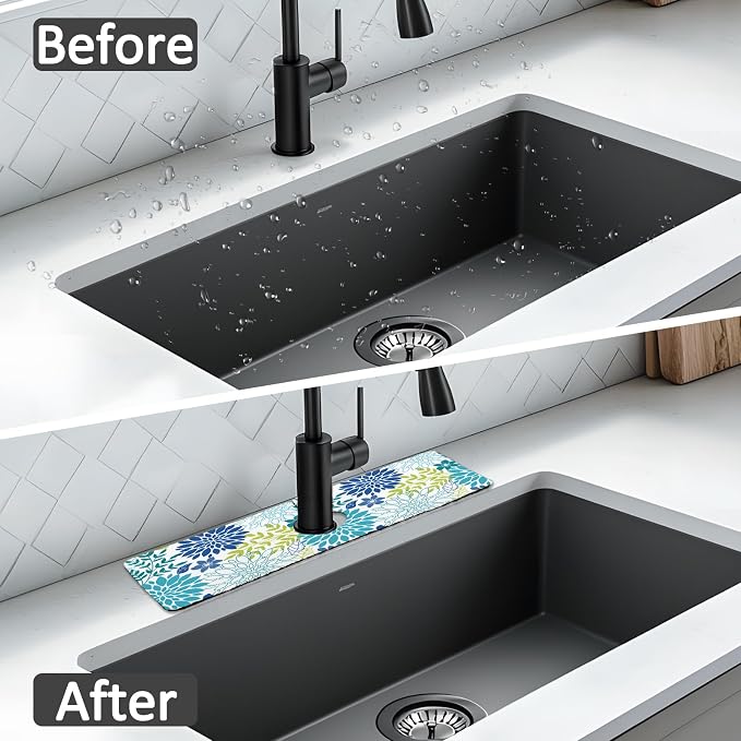 15" X 5.5" Kitchen Sink Splash Guard Faucet Mat Floral Super Absorbent Fast - Image 7