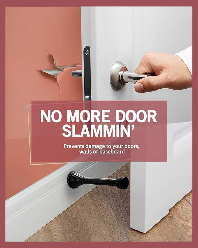 Jack N’ Drill Spring Door Stop | Flexible Heavy Duty Black Door Stop - Image 2