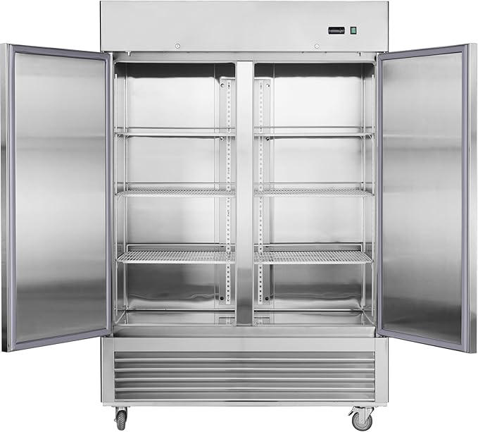 54" Upright Commercial Freezer with 2 Solid Door, 42 Cu.Ft Reach-in Freezer, Stainless Steel Interior and Exterior Construction, -8℉ ~ -2℉, Fan Cooling Freezer for Restaurant Bar, ETL and DOE