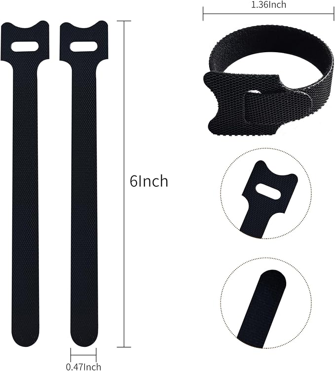 6 Inches 60 PCS Black Reusable Cable Ties, Cable Organizer, Cord Wrap and Hook - Image 2