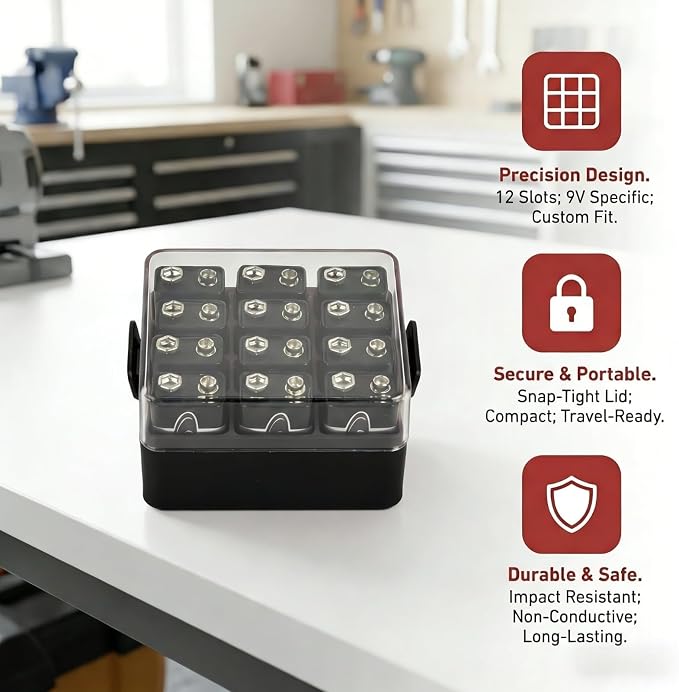 ALCYON 9V Battery Organizer Storage Case, Battery Vault Box Container - Image 2