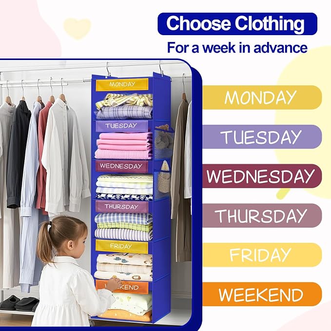 Weekly Clothes Organizer for Kids, 6-Shelf Hanging Closet Organizer - Image 7