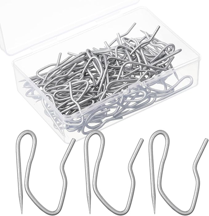 Outus 58 Pack Metal Curtain Hooks Pin-On Drapery 1.2x1, Matt Silver | Pinch by Outus