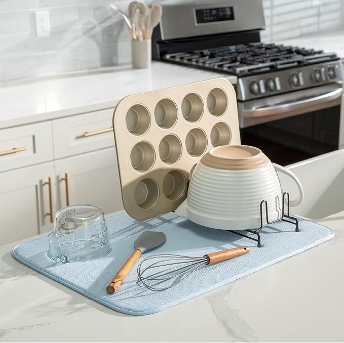 S&T INC. Dish Drying Mat, Sky Blue | Absorbent Microfiber, Extra Large Kitchen - Image 2
