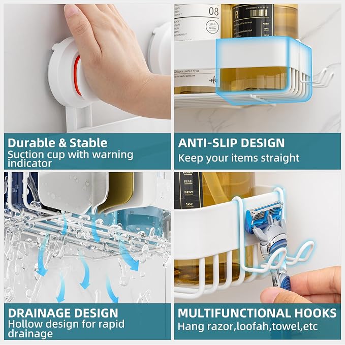 TAILI Shower Caddy Suction Cup Rustproof Metal Visible indicator White - Image 6